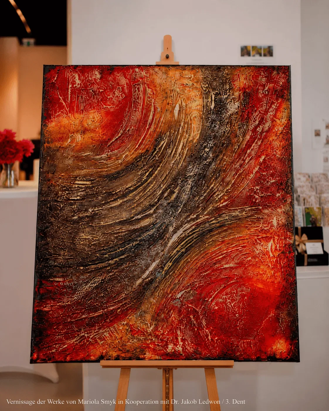 Assortment of Acrylic Art, Pouring Artwork, Textile Design Products, Apaszki Scarves, and Pareo in Gallery Showcase